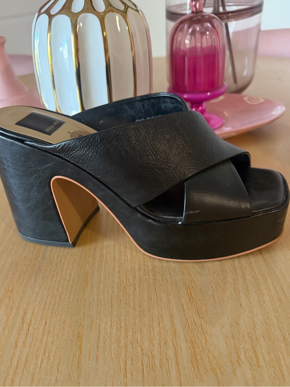 Dolce Vita Black Leather Cross-Band Platform Mule - Women's Shoes - Picture 5 of 6